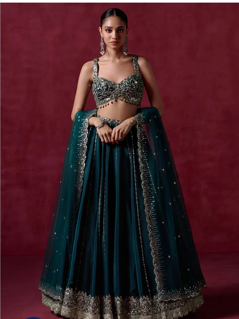 Emerald Green Embellished Lehenga Set - Picture 3 of 6